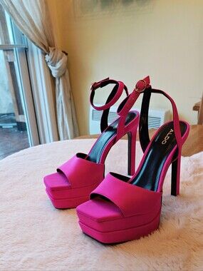ALDO Women's Hot Pink Platform Ankle-Strap Heels